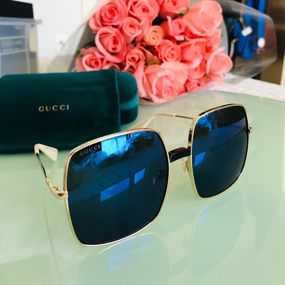 Gucci Gold and Blue Sunglasses